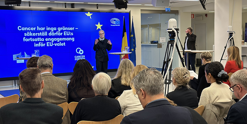 Ulrika Årehed Kågström under Cancerfondens seminarium om EUs cancerplan.