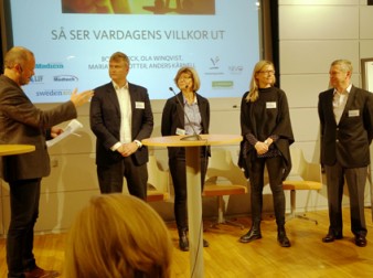 Från vänster Mikael Nestius, chefredaktör, Dagens Medicin, Ola Winqvist, Boel Mörck, Maria Jansdotter och Anders Kärnell.