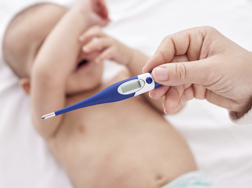 Fever, measuring temperature for little baby