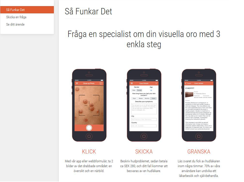 Appen från iDoc kan vara en hjälp att få kontakt med hudläkare vid misstänkta hudförändringar.