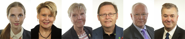 Från vänster: Alexandra Völker (S), Penilla Gunther (KD), Barbro Westerholm (FP), Jan Lindholm (MP), Finn Bengtsson (M) och Lars-Arne Staxäng (M)