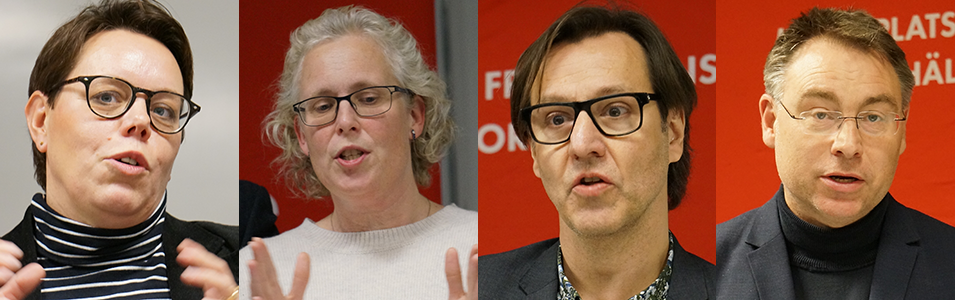 Marie Morell, oppositionsråd (M) i Region Östergötland; Anna Lefévre Skjöldebrand, vd för Swedish Medtech; Anders Blanck, vd för LIF, de forskande läkemedelsföretagen; Anders Åkesson, tidigare regionråd (MP) i Region Skåne. 


