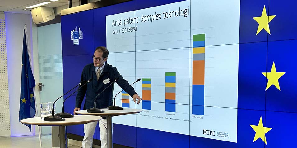 Fredrik Erixon, chef för tankesmedjan Ecipe, presenterade EUs övergripande utmaningar.